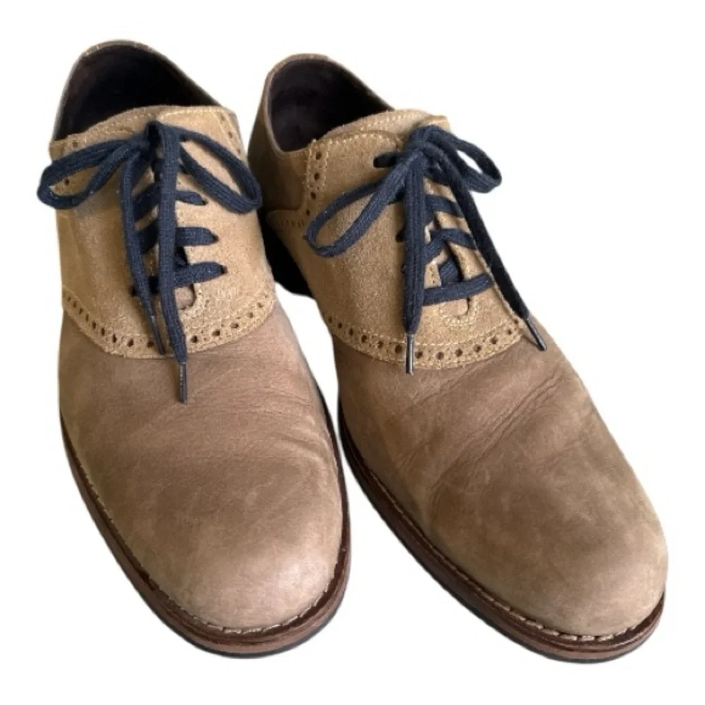 Men’s Tan Two Tone Suede Saddle Oxford Shoes Classic Heritage EUC Size 11.5